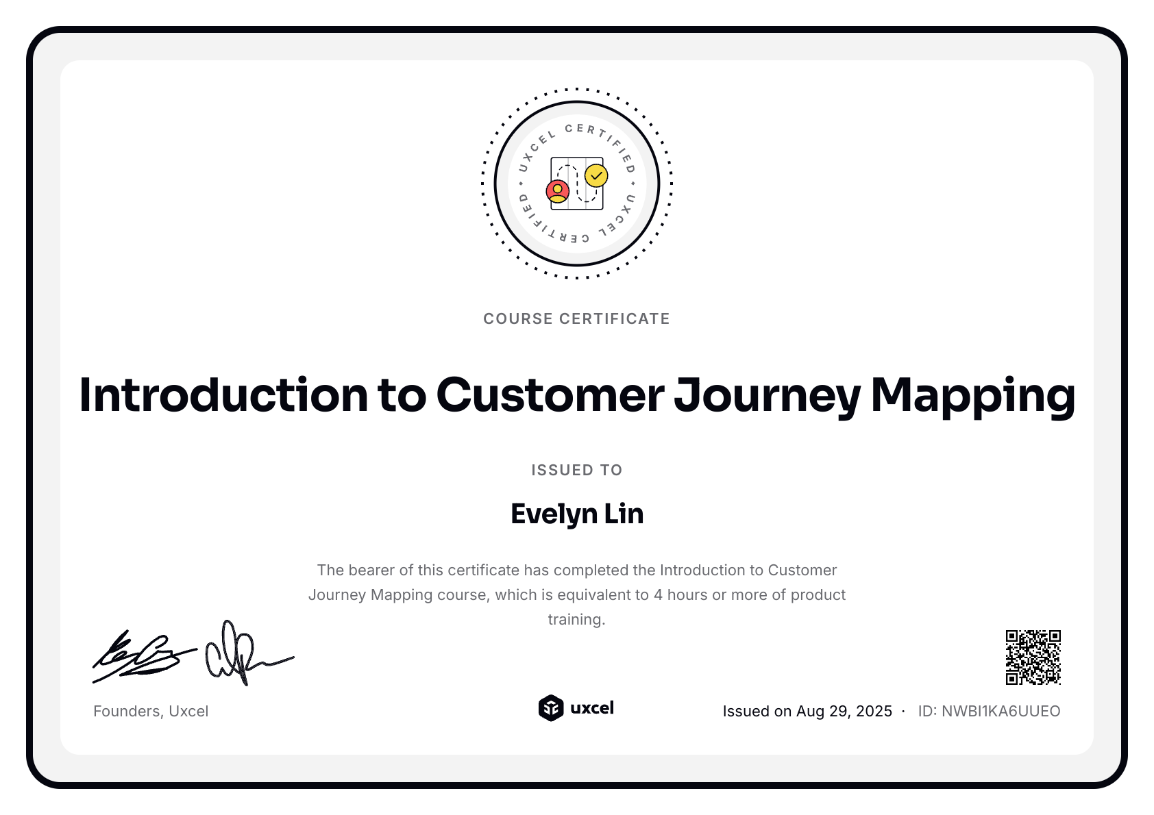 Evelyn Lin's certificate